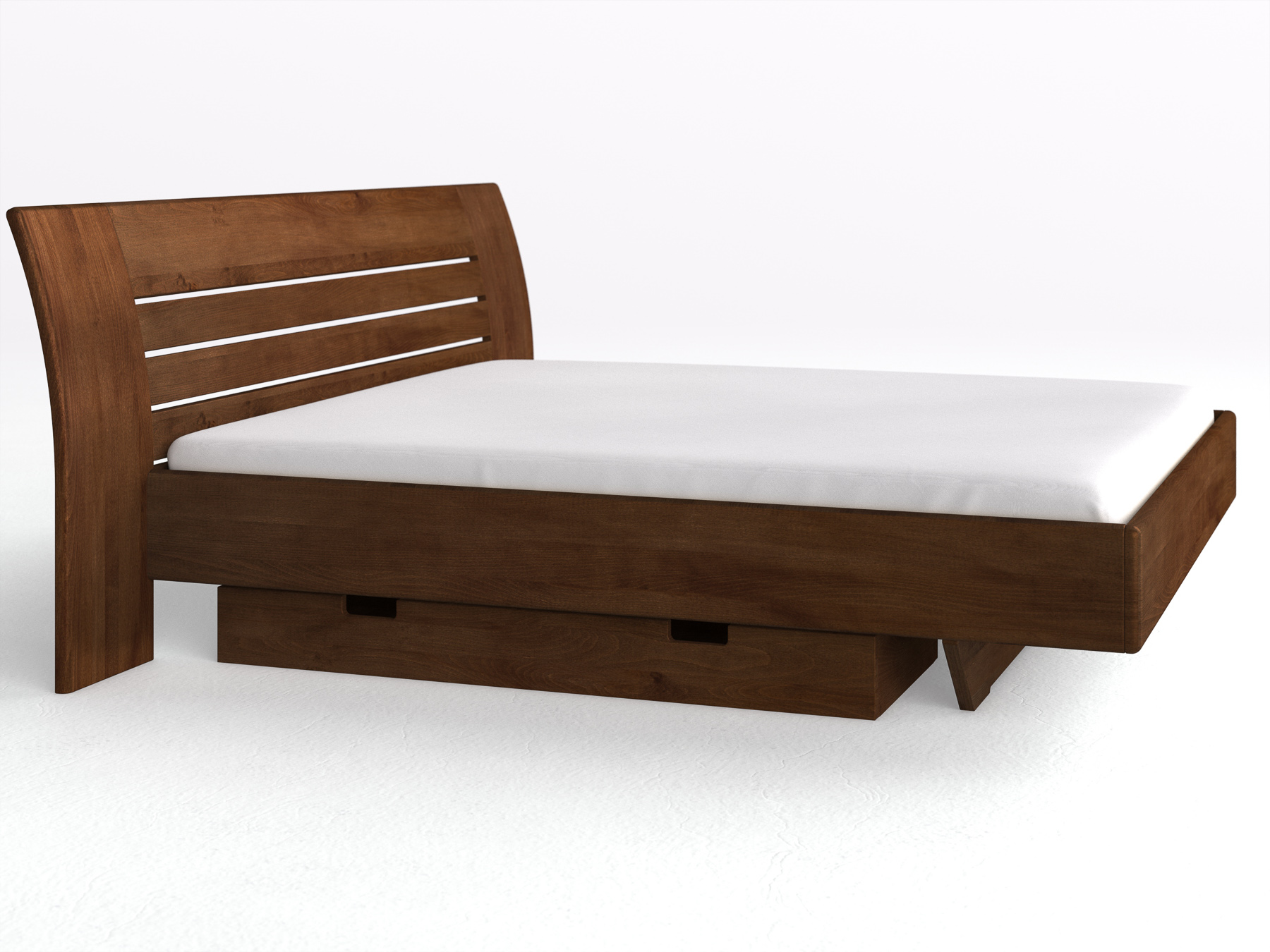 Buchenbett Dunkel „Bea“ in 180 x 200 cm, mit langer Unterbettkommode