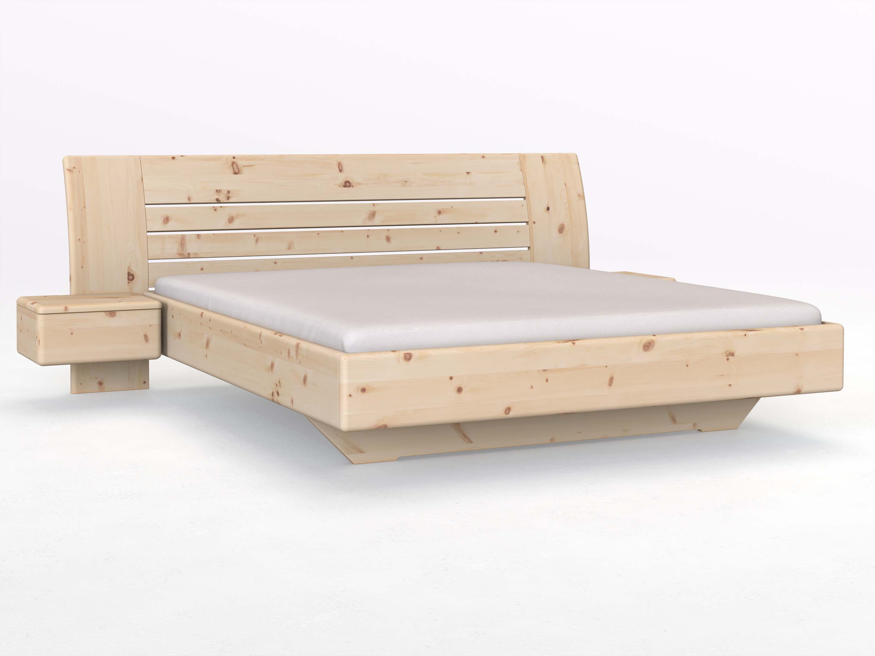 Zirbenbett „Bea“ in 180 x 200 cm mit zwei Nachttischen (50 cm) Griff: Grifflos