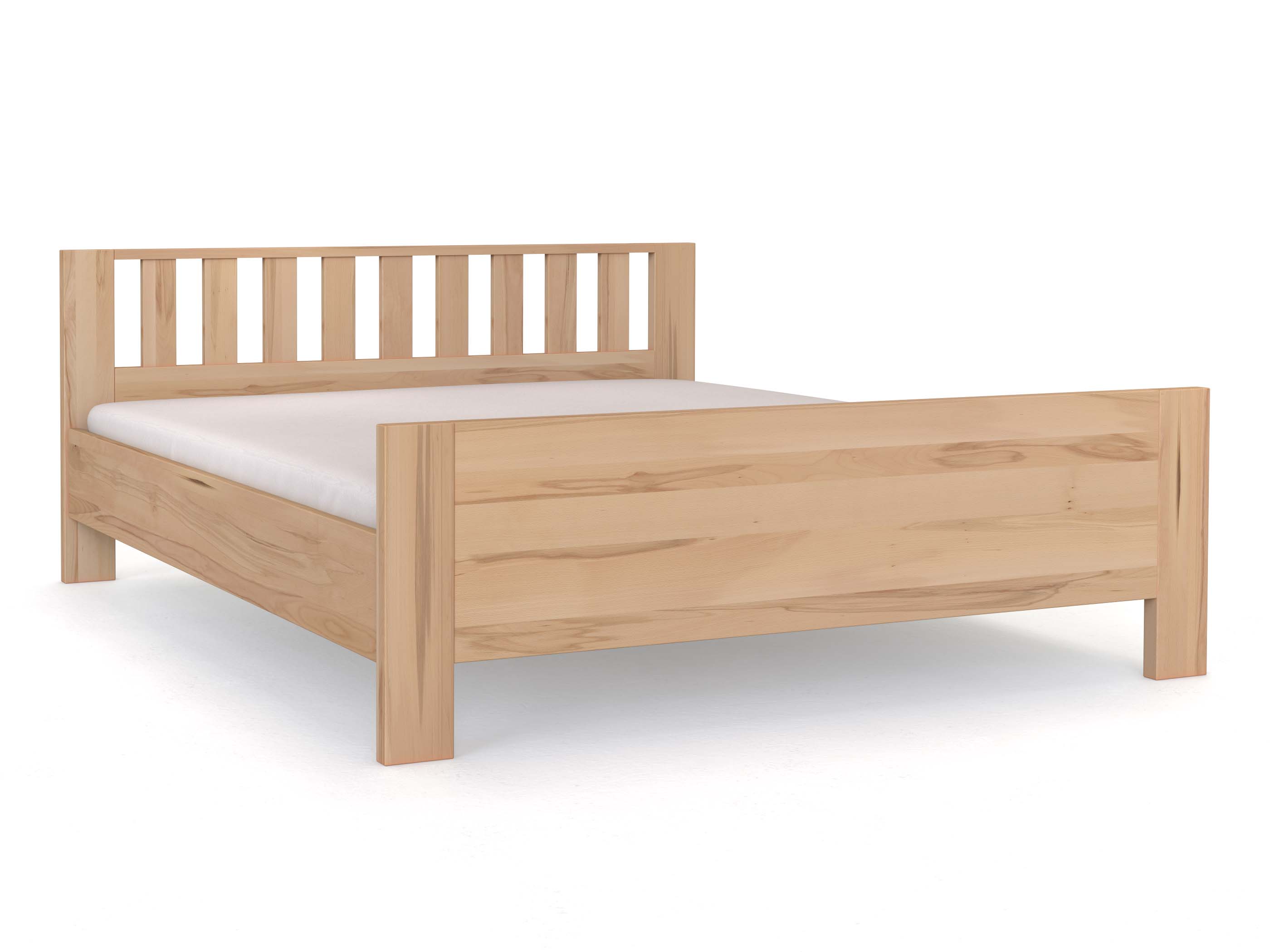 Buchenbett „Bernhard“ in 180 x 200 cm mit Kopfteil „Längsbalken“, mit erhöhtem Fußteil