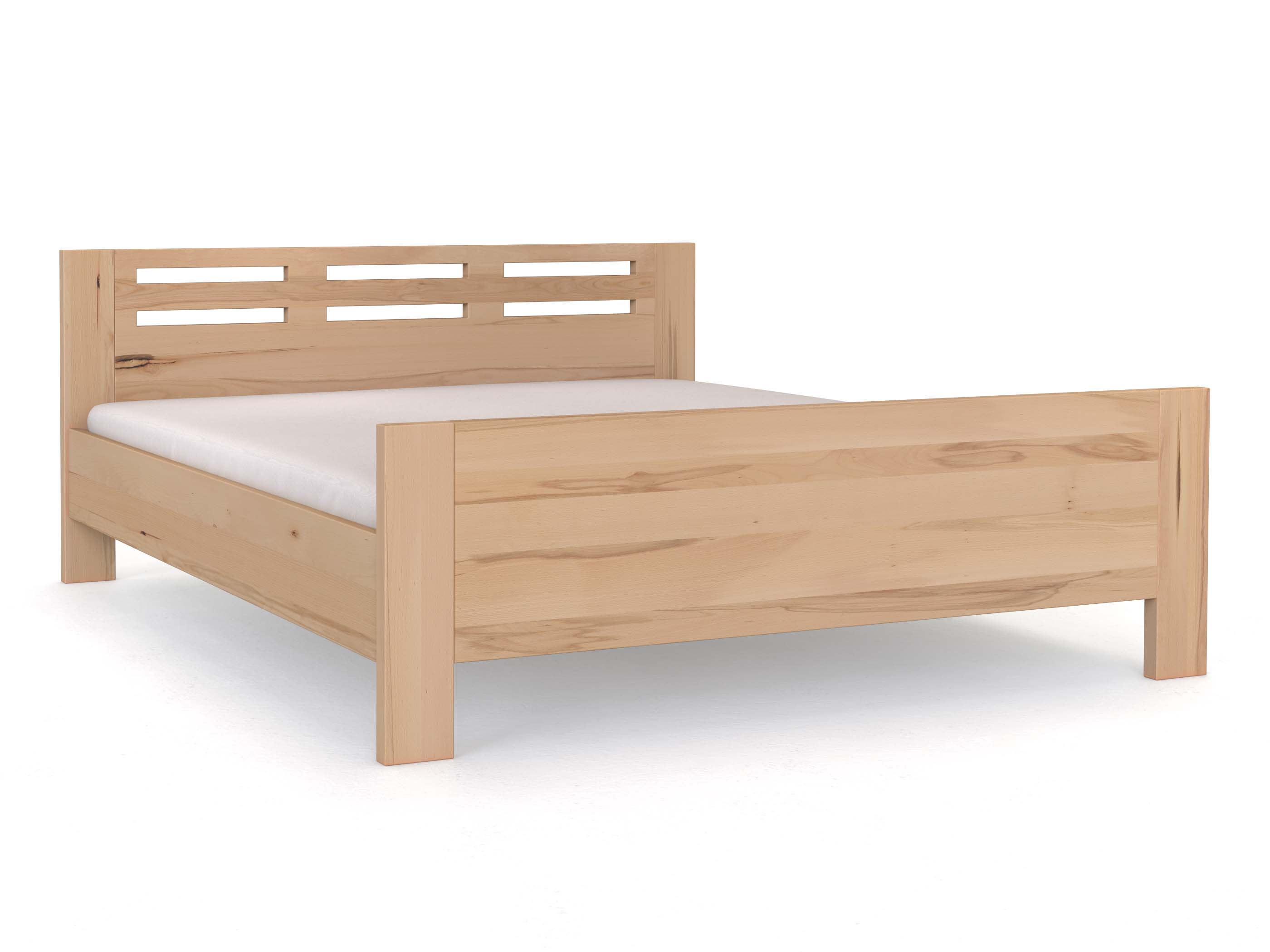 Buchenbett „Bernhard“ in 180 x 200 cm mit Kopfteil „Querbalken“, mit erhöhtem Fußteil