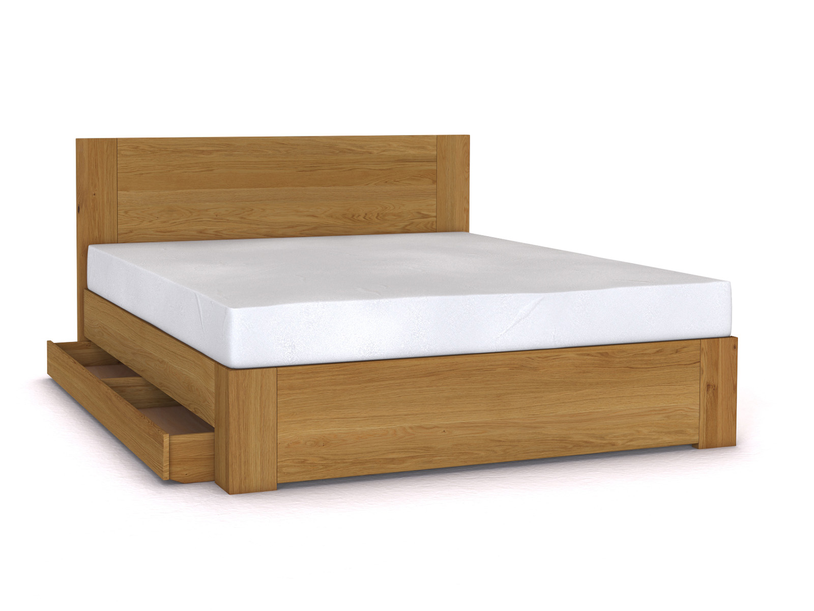 Eichenbett „Alois“ Boxspring 180 x 200 cm ohne Gravur, mit einer Unterbettkommode (183 cm) links