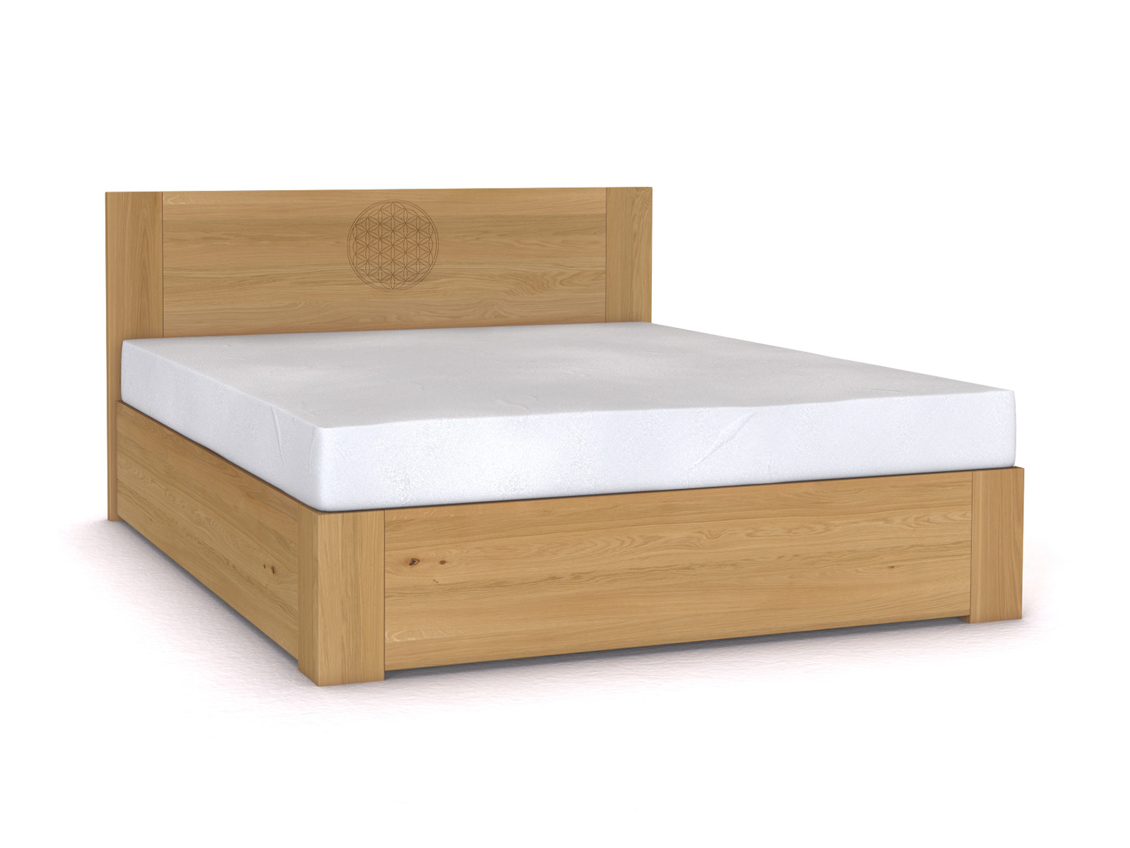 Eichenbett Hell „Alois“ Boxspring 180 x 200 cm mit Gravur, ohne Unterbettkommode