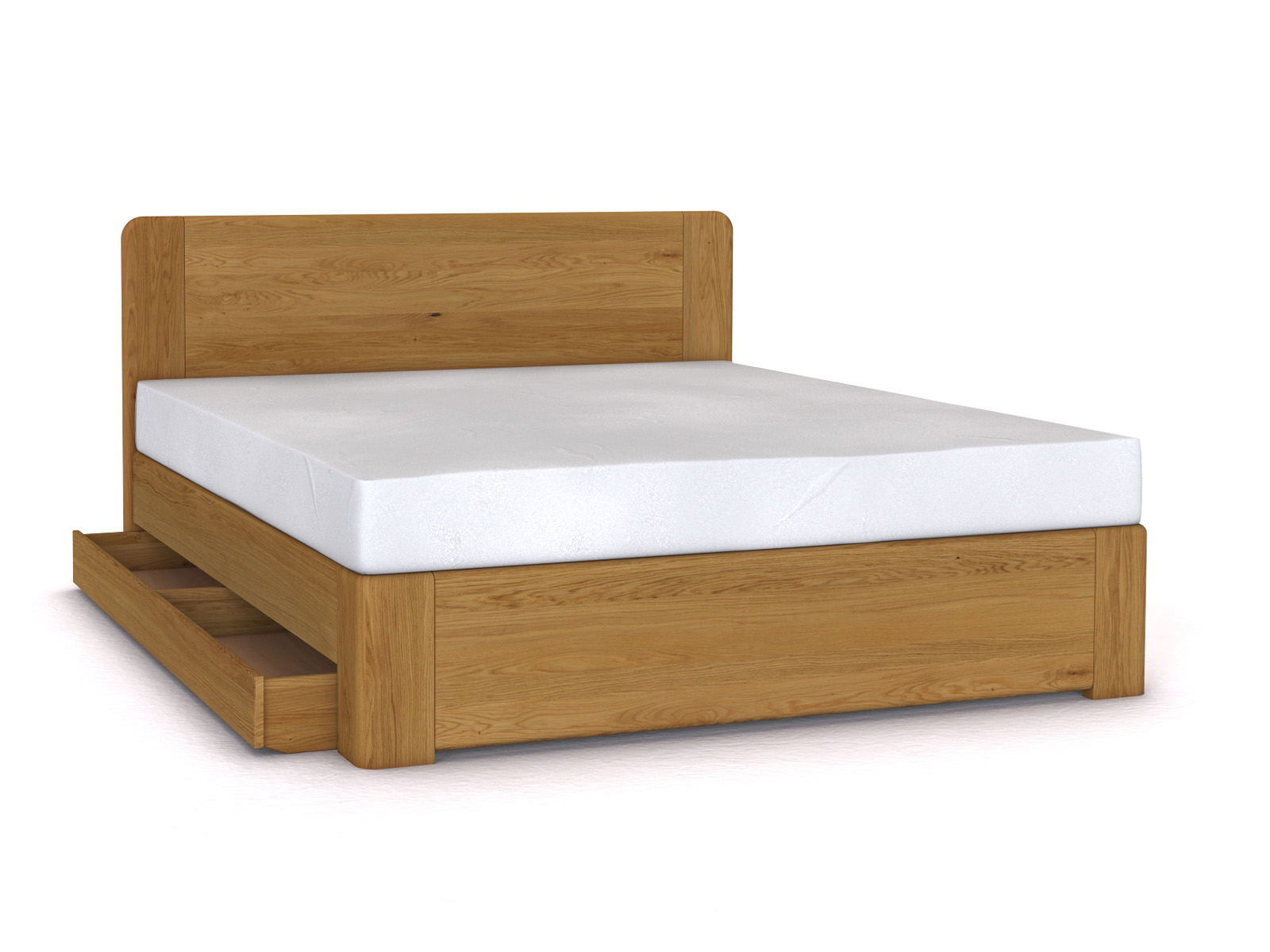 Eichenbett „Niklas“ Boxspring 180 x 200 cm ohne Gravur, mit einer Unterbettkommode (183 cm) links