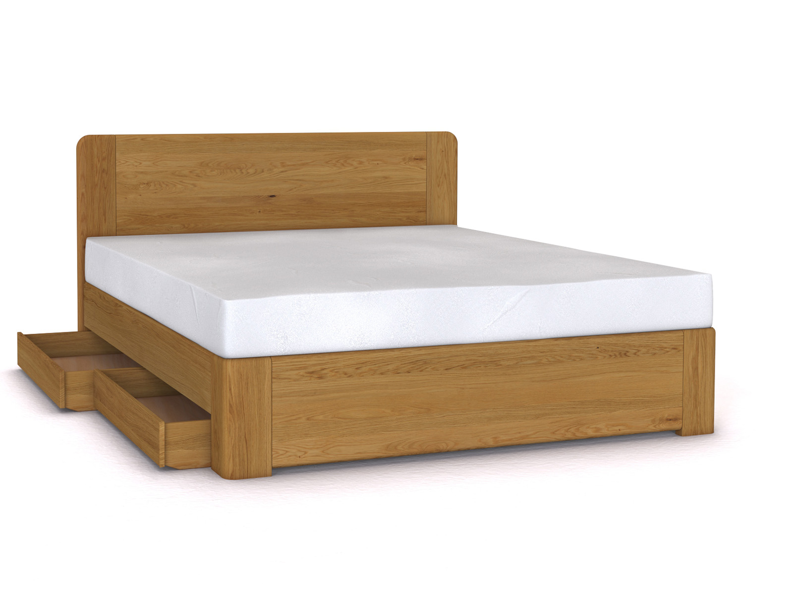 Eichenbett „Niklas“ Boxspring 180 x 200 cm ohne Gravur, mit zwei Unterbettkommoden (2 x 91 cm) links