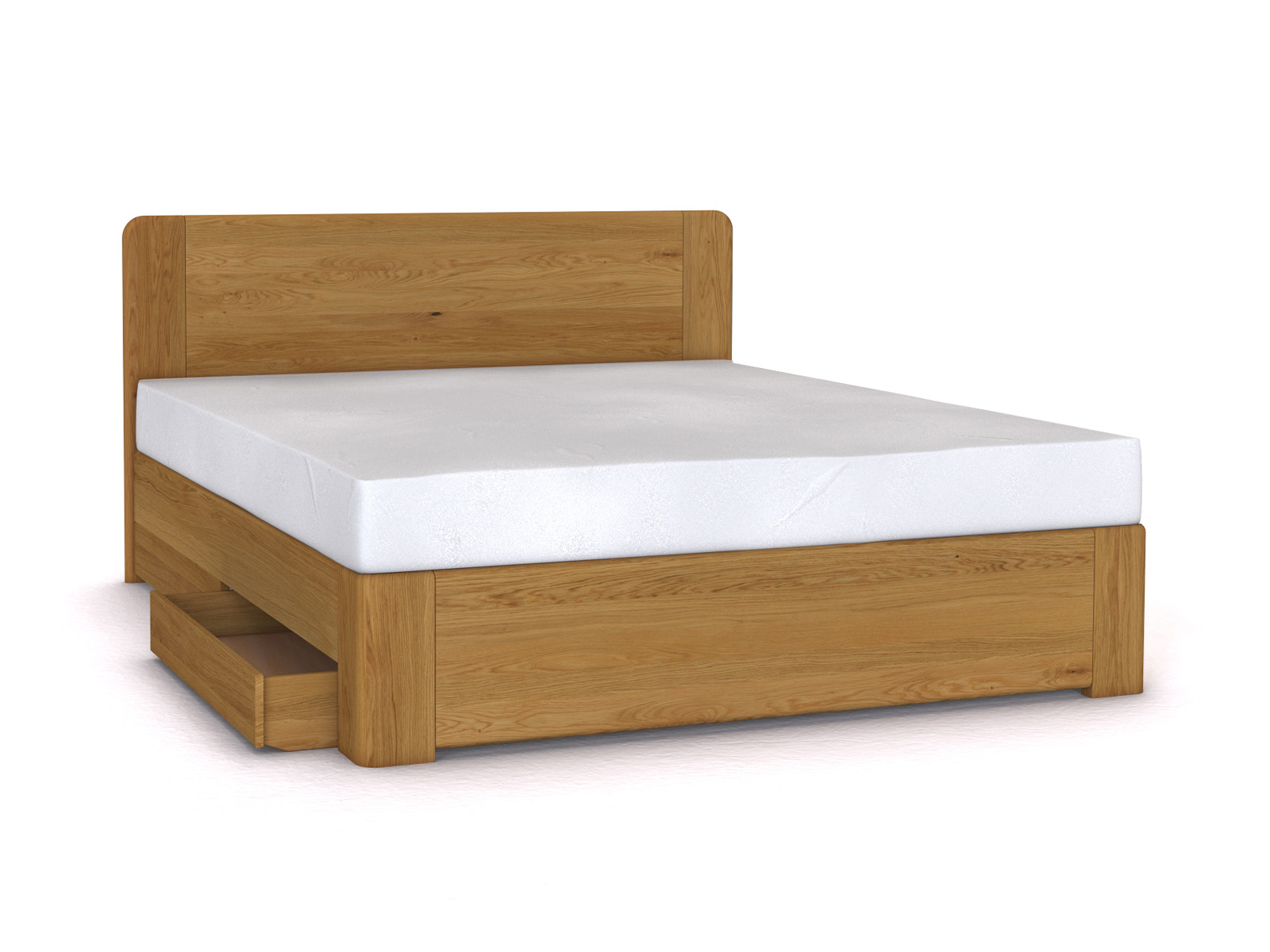 Eichenbett „Niklas“ Boxspring 180 x 200 cm ohne Gravur, mit einer Unterbettkommoden (91 cm) links