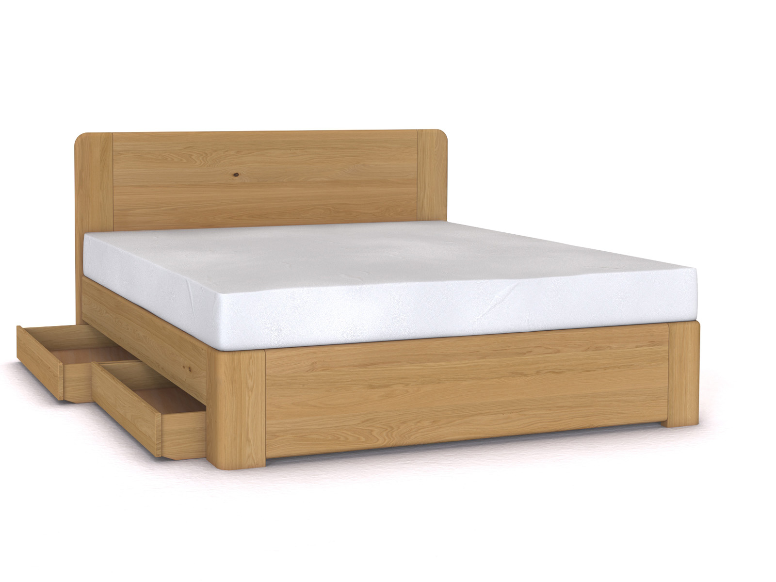 Eichenbett Hell „Niklas“ Boxspring 180 x 200 cm ohne Gravur, mit zwei Unterbettkommoden (2 x 91 cm) links