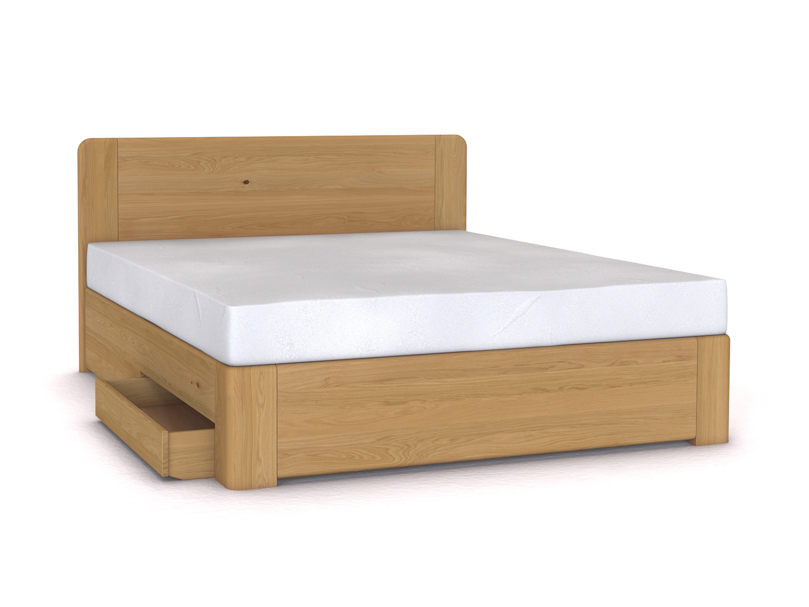 Eichenbett Hell „Niklas“ Boxspring 180 x 200 cm ohne Gravur, mit einer Unterbettkommoden (91 cm) links