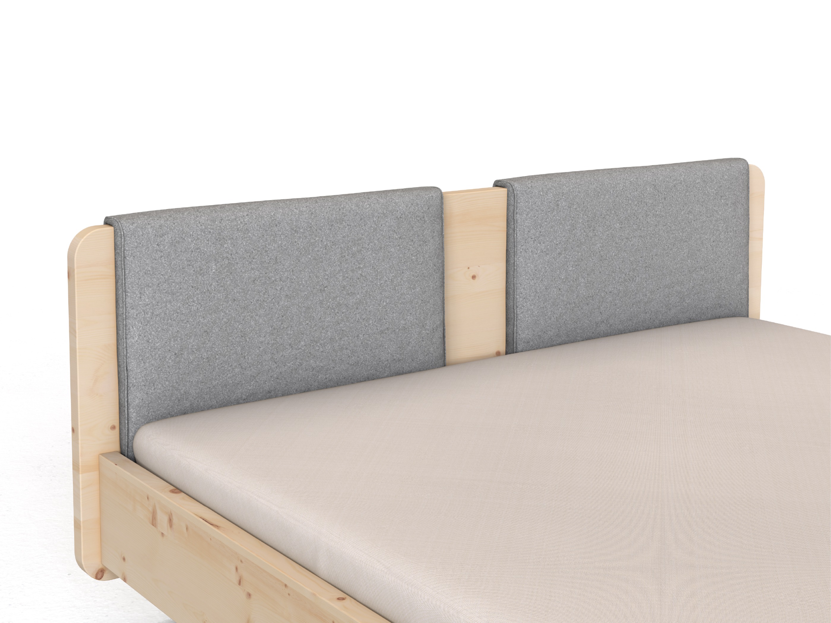Stoffkopfteil „Charlotte" für ein Bett, Design: gerade zweiteilig - Stoff: Schafschurwolle „Loden“ in der Farbe Nebelgrau