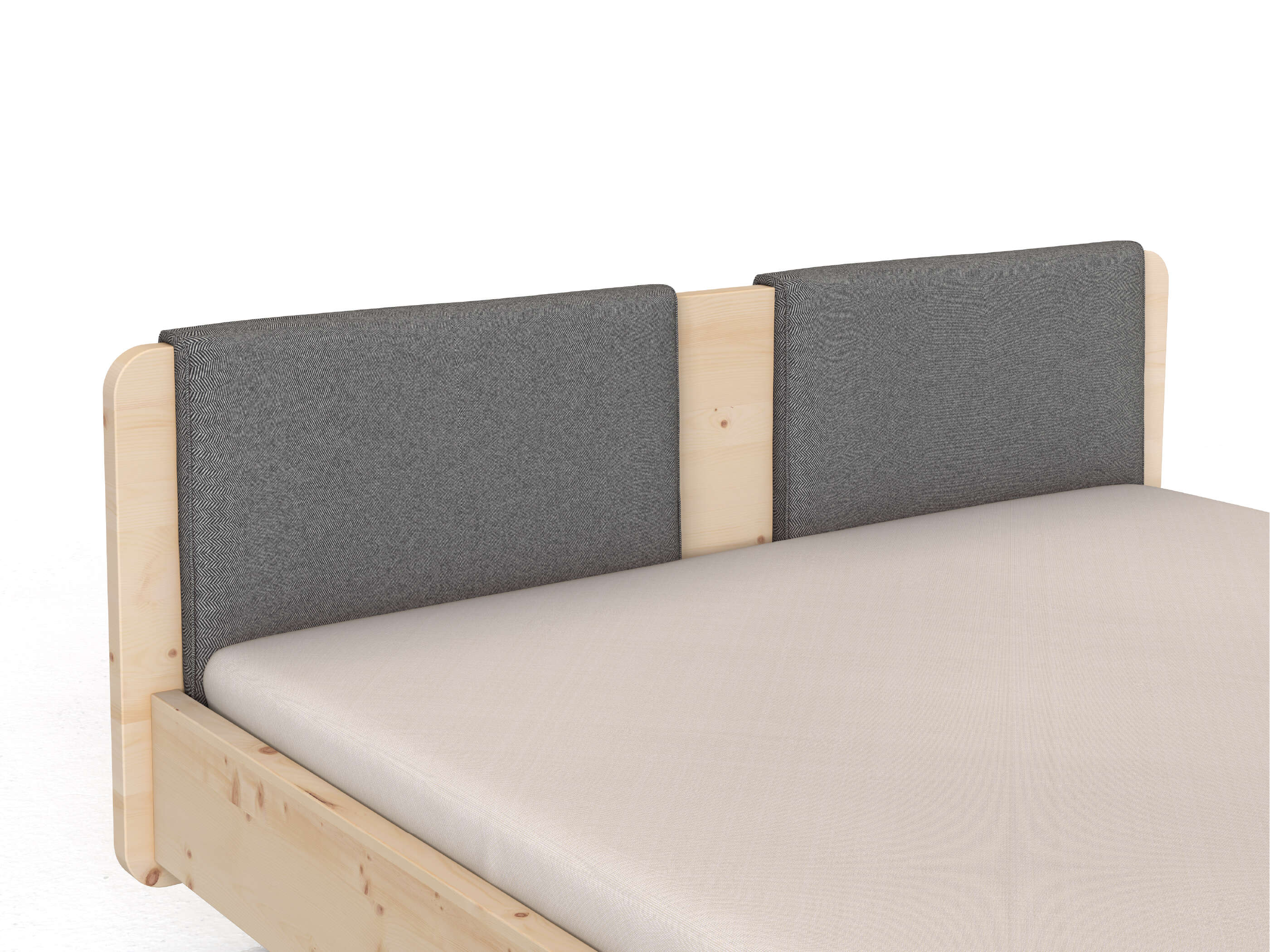 Stoffkopfteil „Charlotte" für ein Bett, Design: gerade zweiteilig - Stoff: Schafschurwolle „Fischgrät“ in der Farbe Grauer Mohn