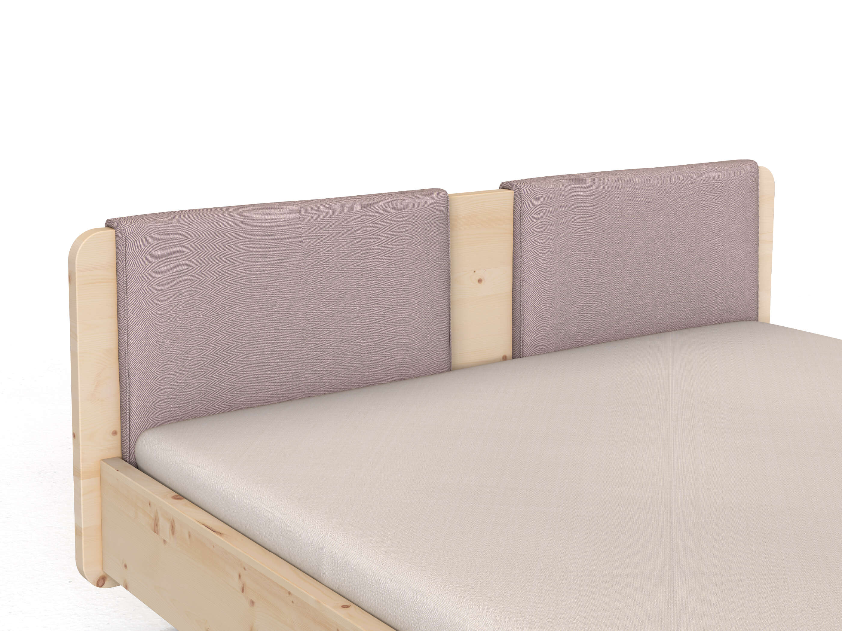 Stoffkopfteil „Charlotte" für ein Bett, Design: gerade zweiteilig - Stoff: Schafschurwolle „Fischgrät“ in der Farbe Zartflieder