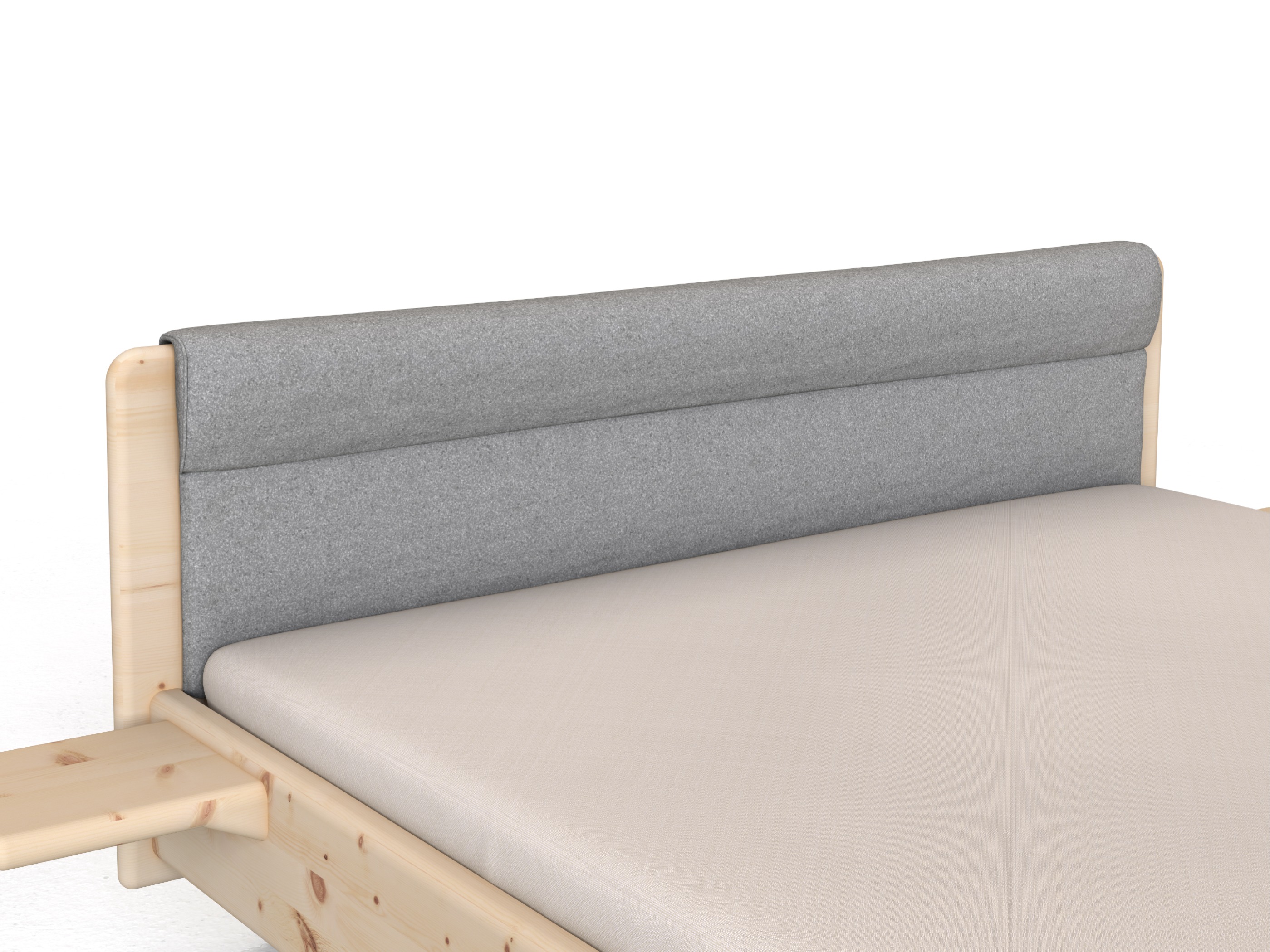 Stoffkopfteil „Charlotte" für ein Bett, Design: rund einteilig - Stoff: Schafschurwolle „Loden“ in der Farbe Nebelgrau