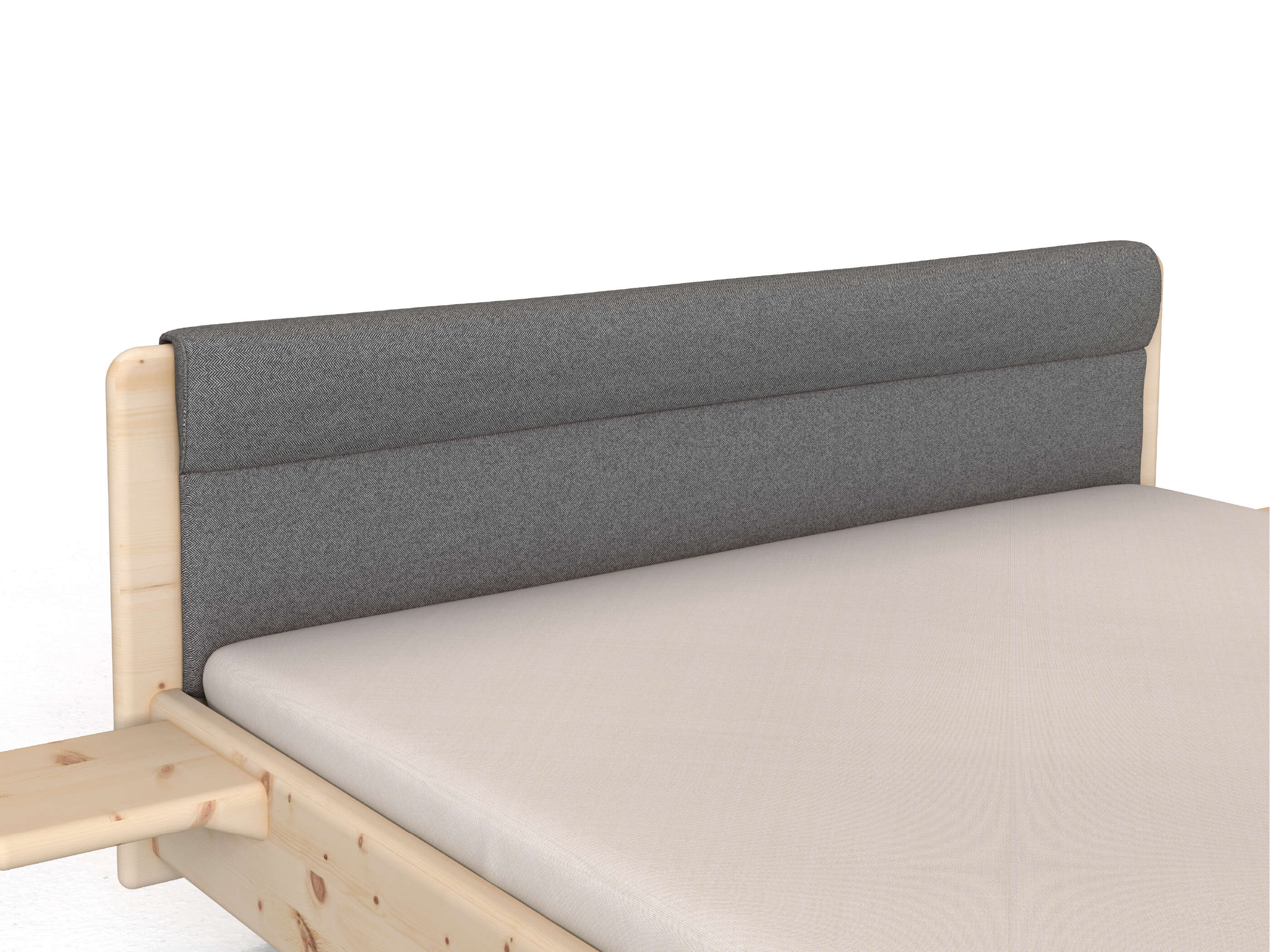 Stoffkopfteil „Charlotte" für ein Bett, Design: rund einteilig - Stoff: Schafschurwolle „Fischgrät“ in der Farbe Grauer Mohn