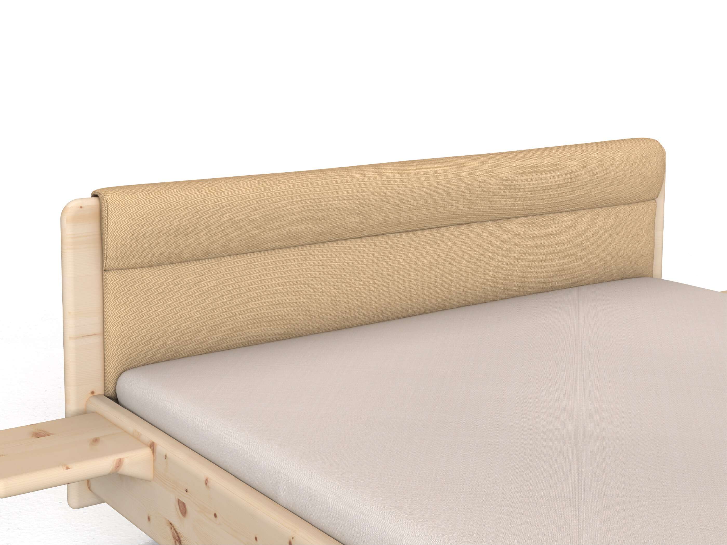 Stoffkopfteil „Charlotte" für ein Bett, Design: rund einteilig - Stoff: Schafschurwolle „Fischgrät“ in der Farbe Goldhirse