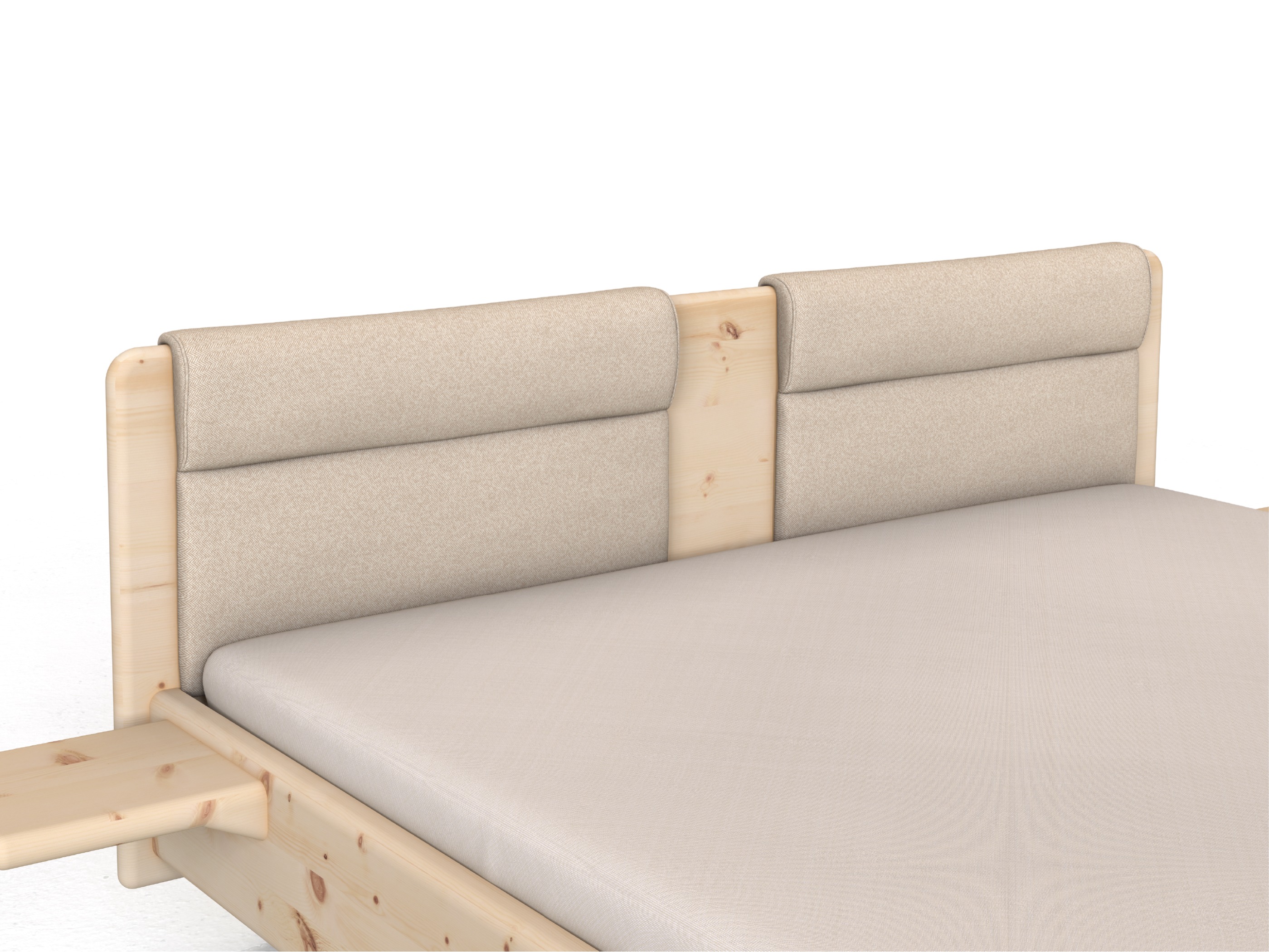 Stoffkopfteil „Charlotte" für ein Bett, Design: rund zweiteilig - Stoff: Schafschurwolle „Fischgrät“ in der Farbe Holunderblüte