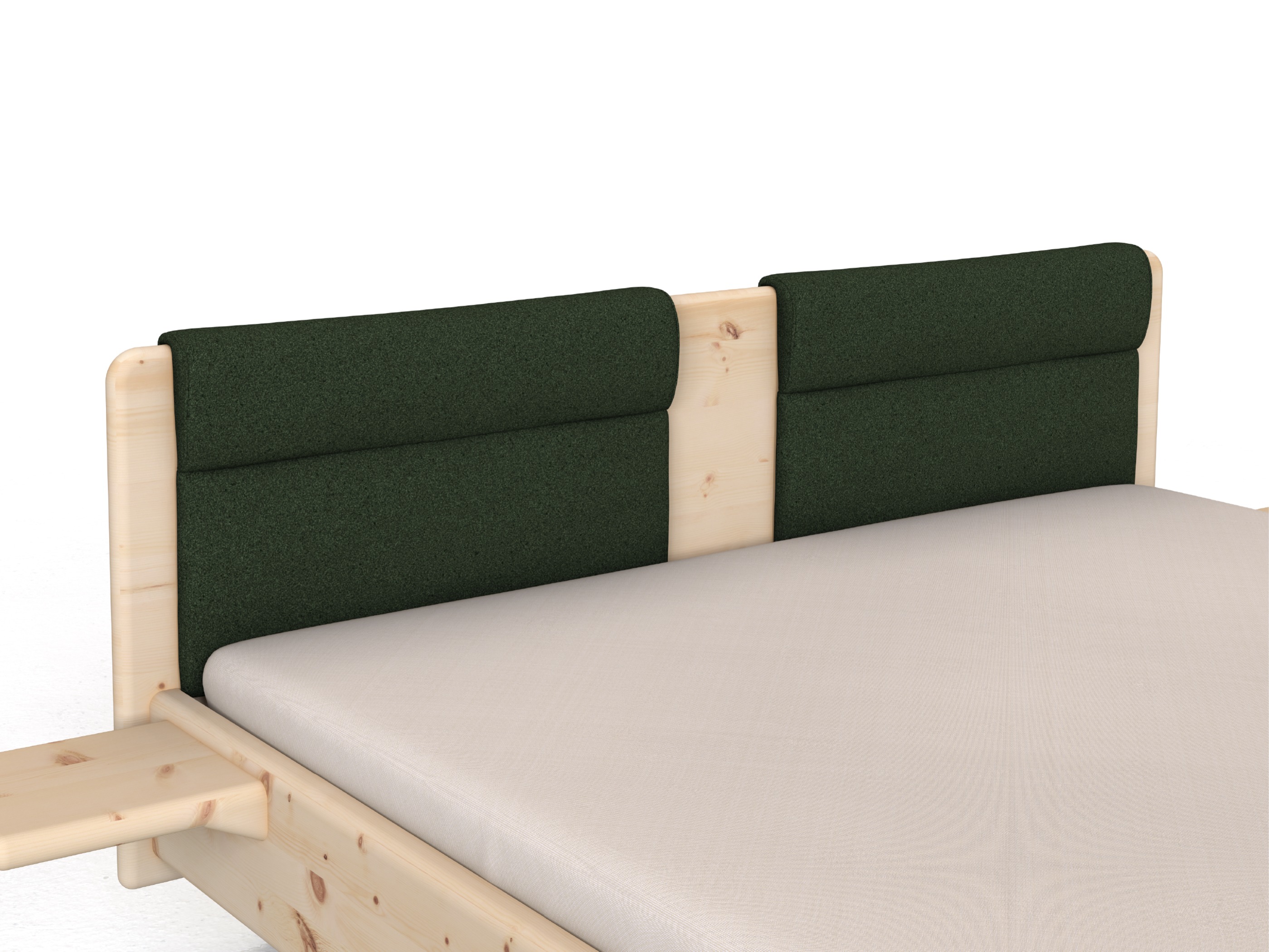 Stoffkopfteil „Charlotte" für ein Bett, Design: rund zweiteilig - Stoff: Schafschurwolle „Loden“ in der Farbe Tannenwald