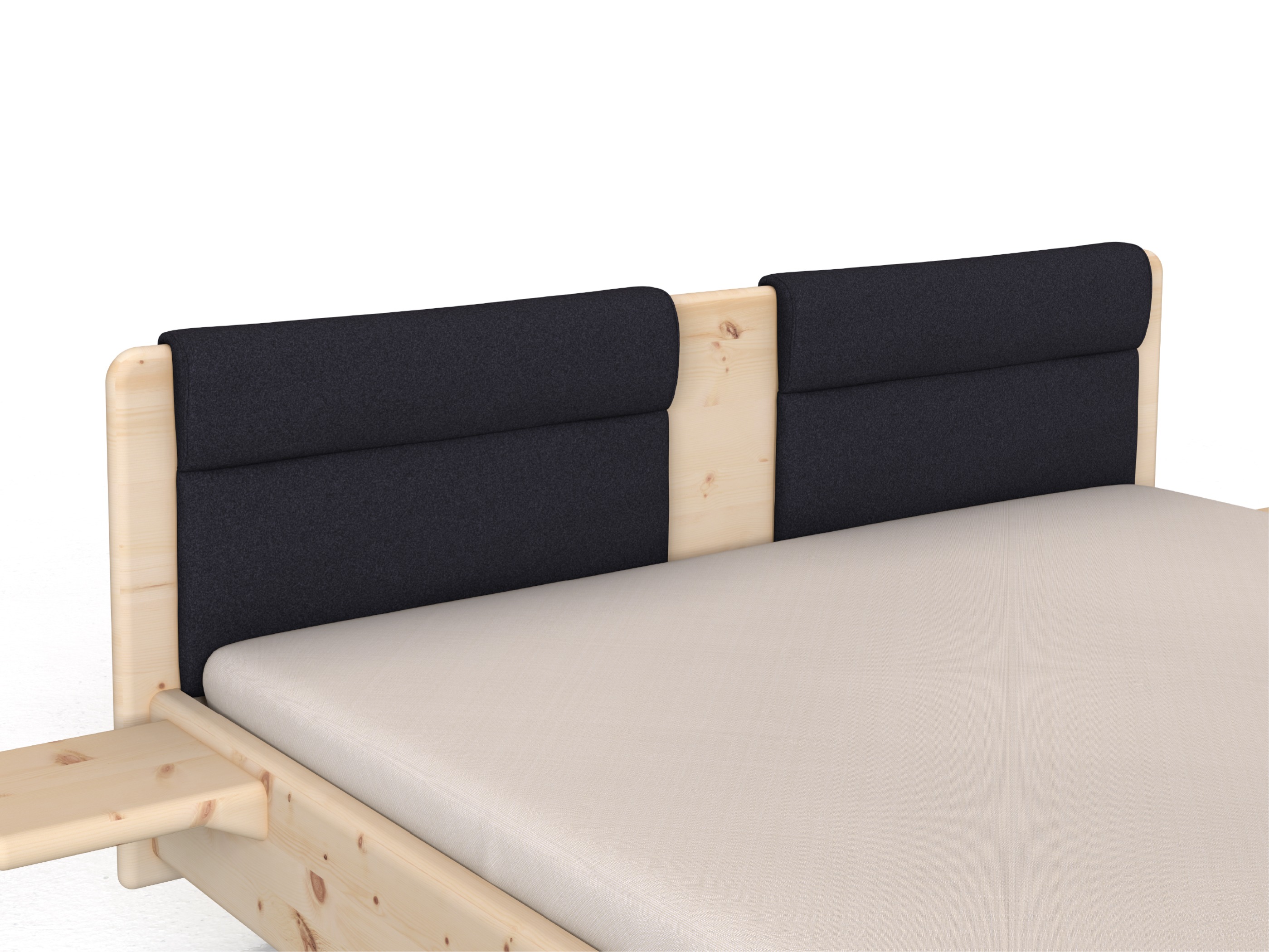 Stoffkopfteil „Charlotte" für ein Bett, Design: rund zweiteilig - Stoff: Schafschurwolle „Loden“ in der Farbe Nachtblau