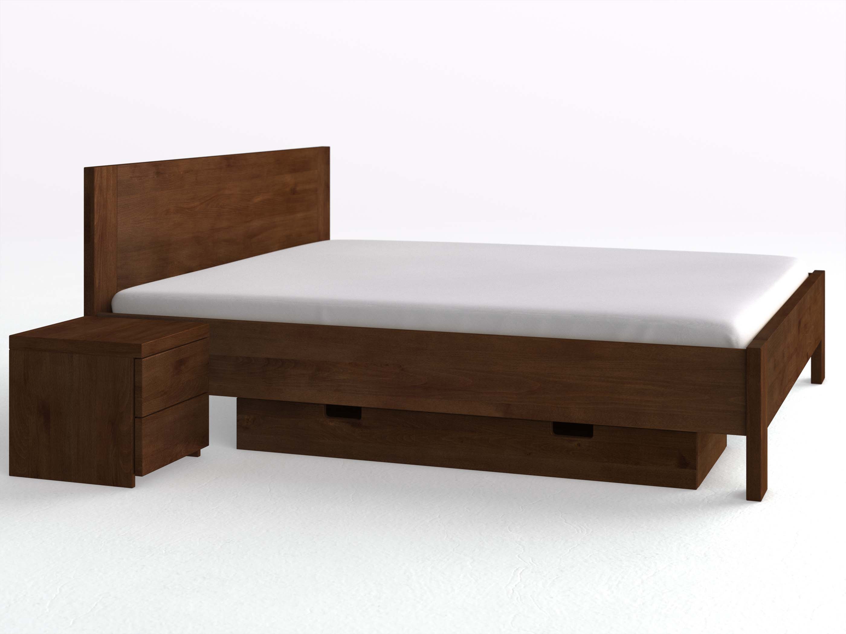 Buchenbett Dunkel „Bianca“ in 180 x 200 cm, mit kurzer Unterbettkommode