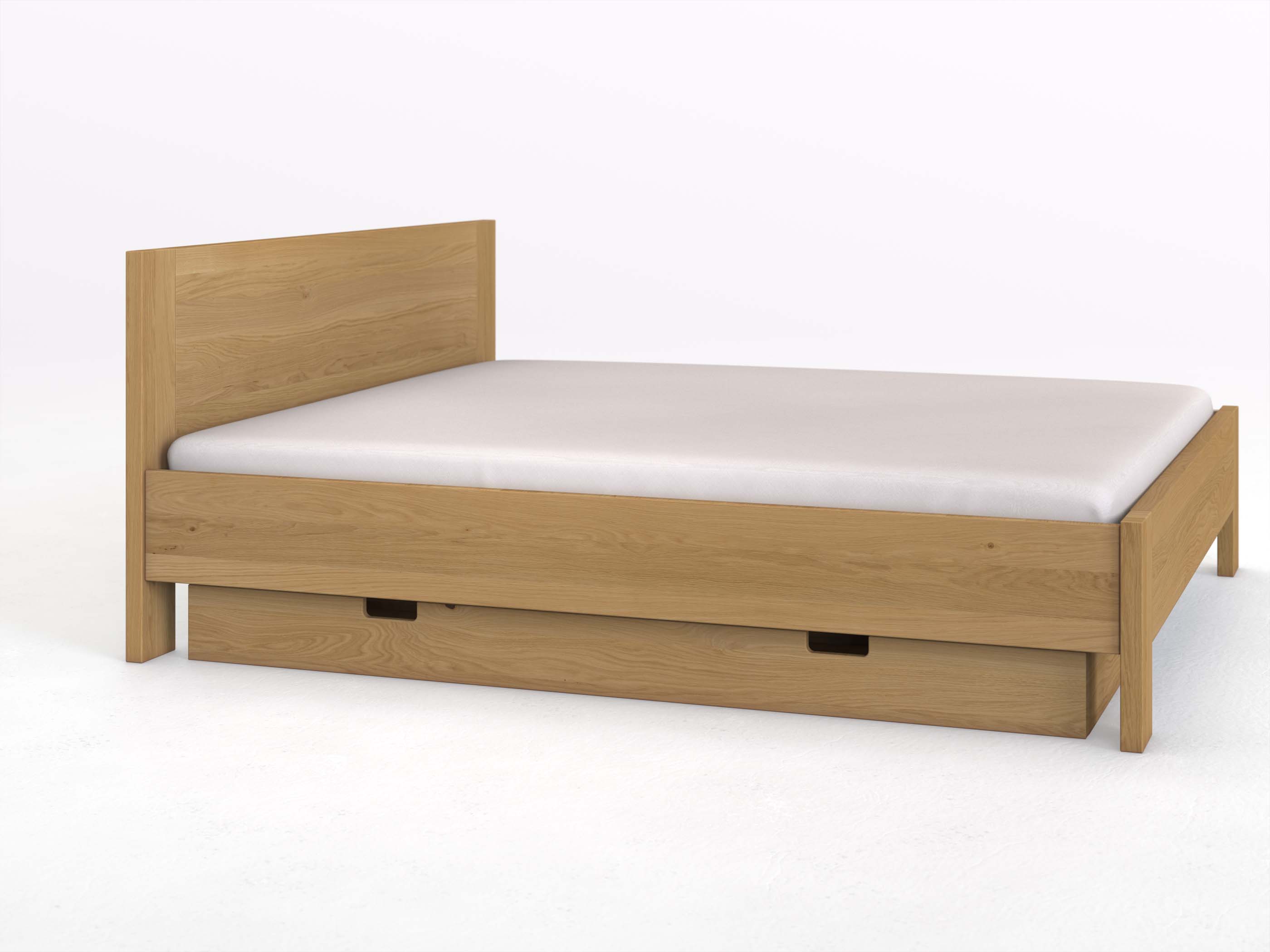 Eichenbett Hell „Bianca“ in 180 x 200 cm, mit langer Unterbettkommode