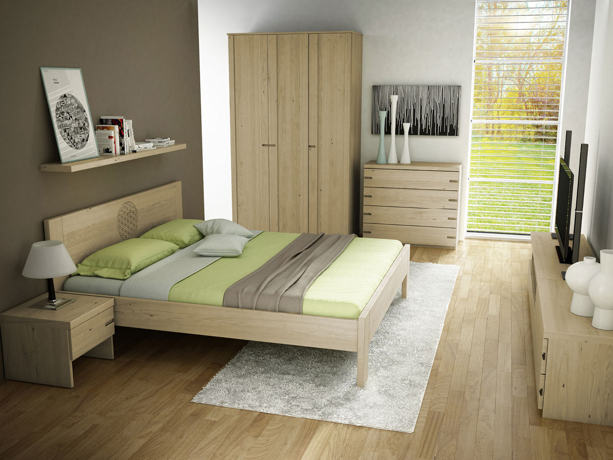 Schlafzimmer mit Nachtkästchen in Kastanie „Stefan“