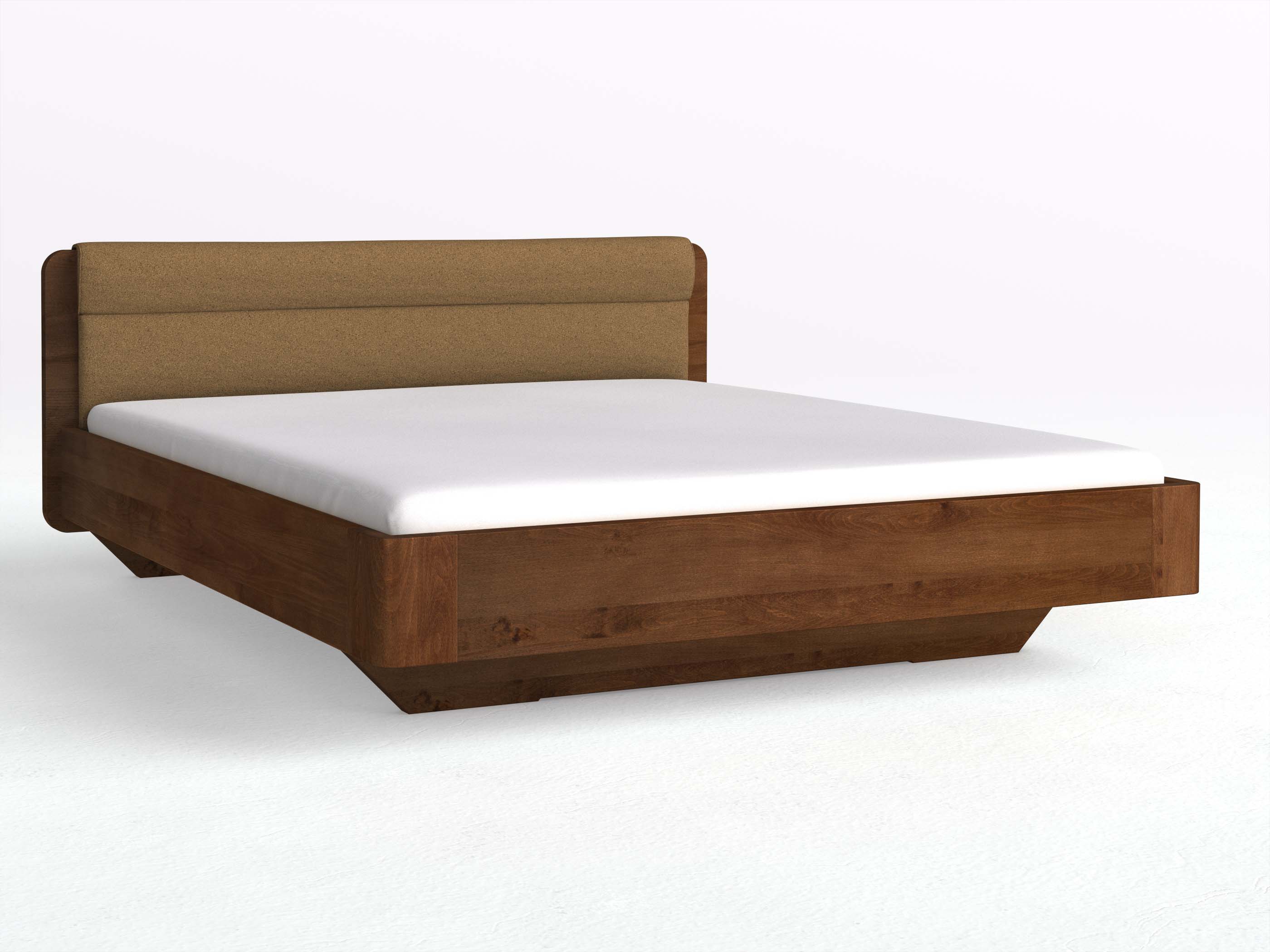 Buchenbett Dunkel „Clara“ in 180 x 200 cm mit Stoffkopfteil - Stoff: Schafschurwolle „Loden“ in der Farbe Zimtrinde