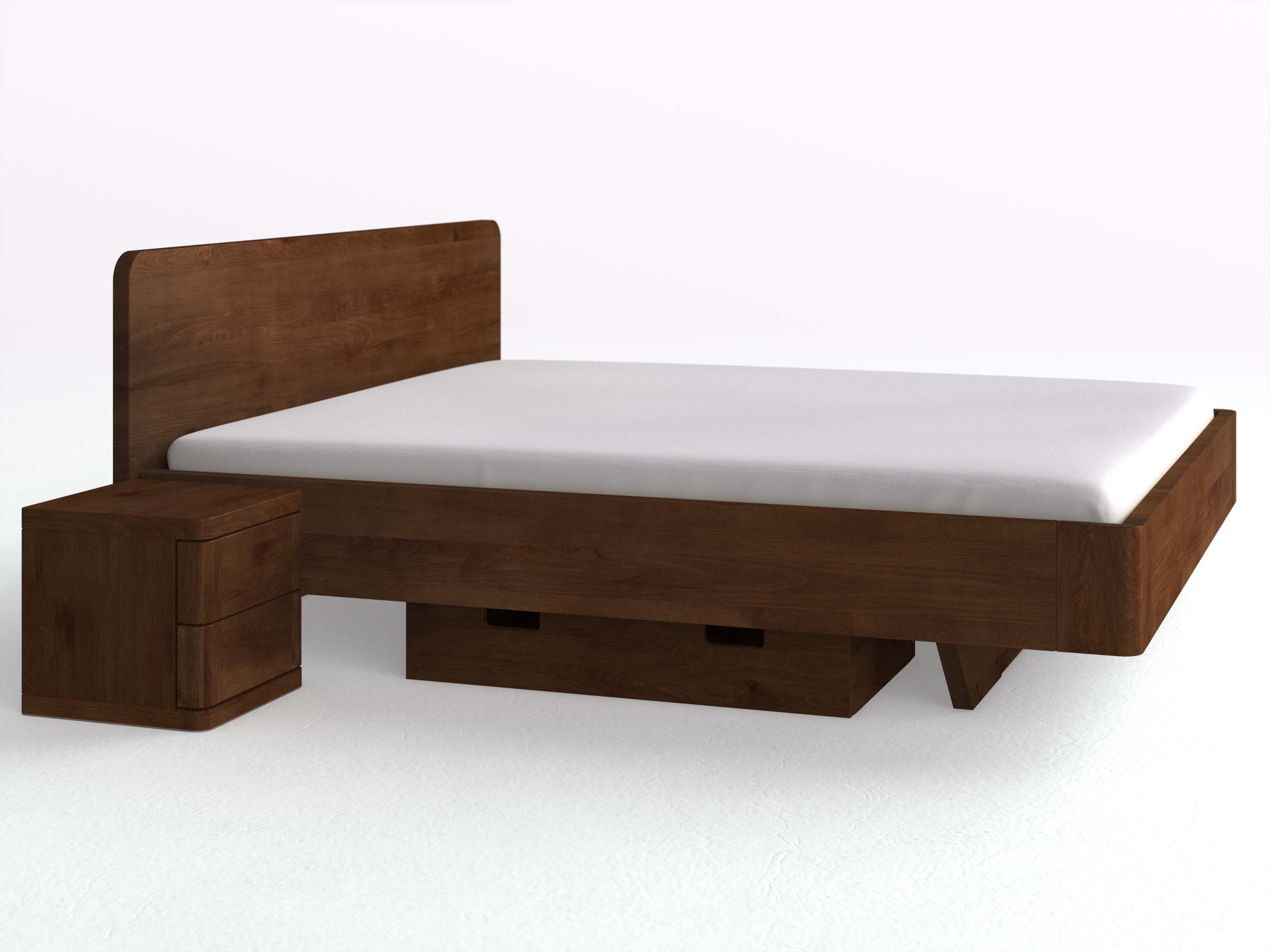 Buchenbett Dunkel „Clara“ in 180 x 200 cm, mit kurzer Unterbettkommode