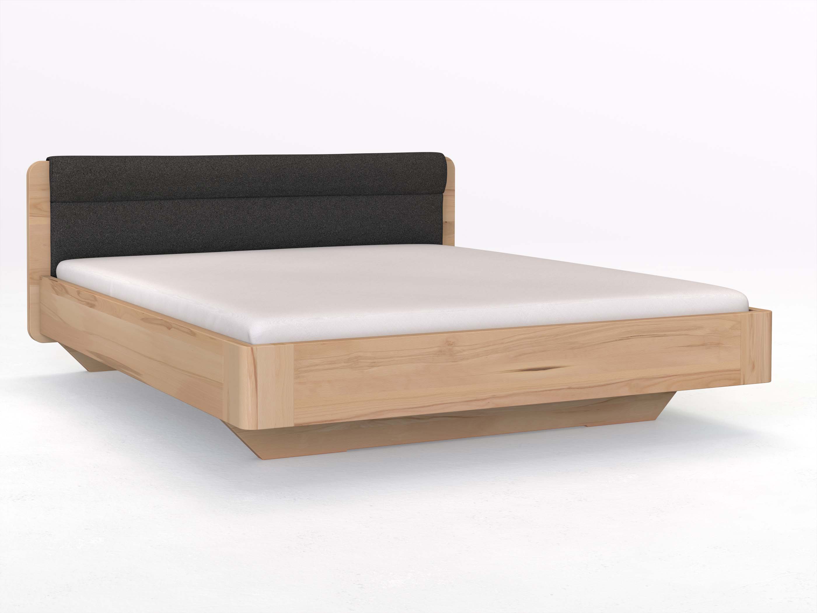 Buchenbett „Clara“ in 180 x 200 cm mit Stoffkopfteil - Stoff: Schafschurwolle „Loden“ in der Farbe Anthrazit