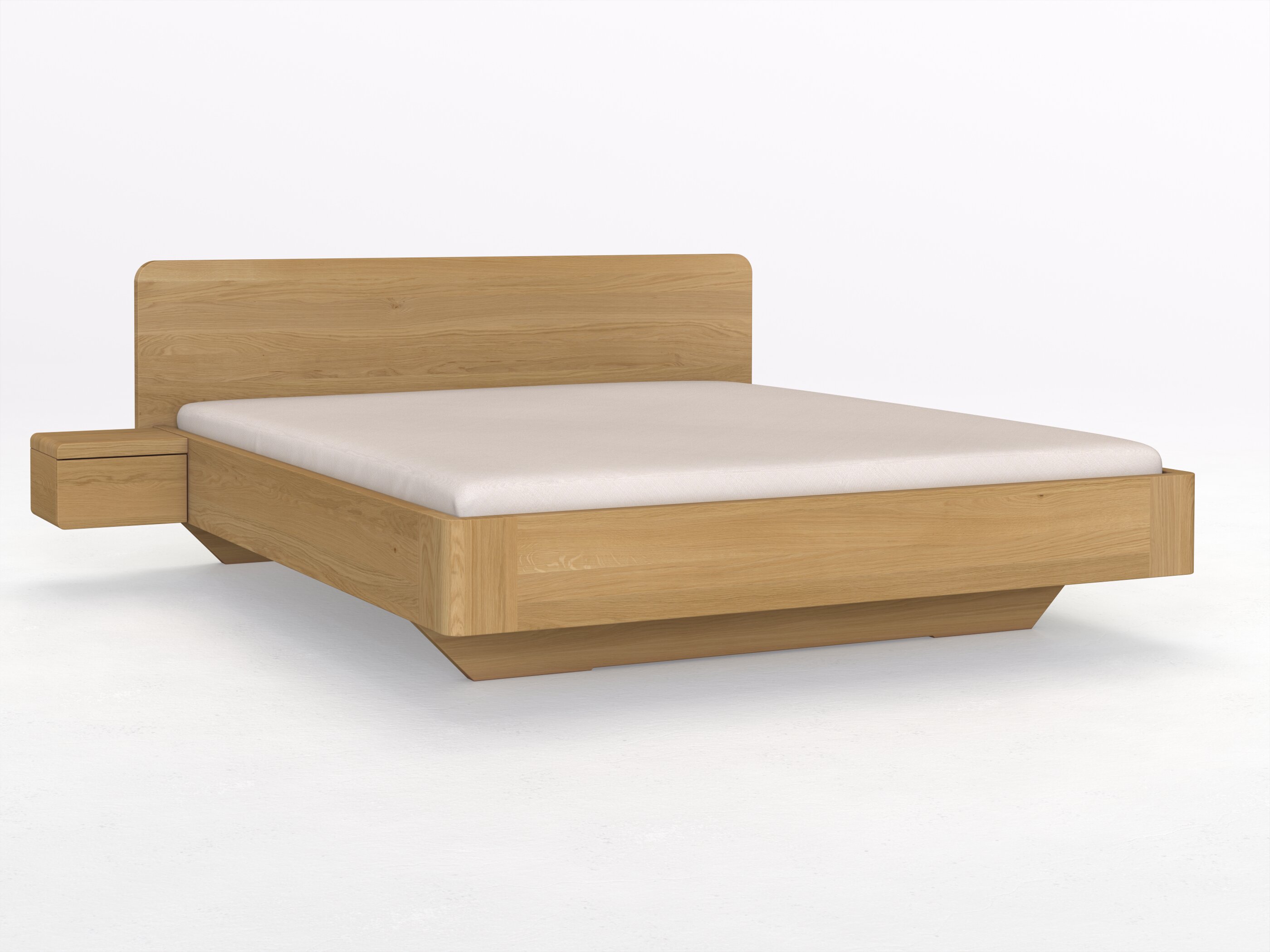 Eichenbett Hell „Clara“ in 180 x 200 cm mit 2 Nachttischen - Griff: Grifflos