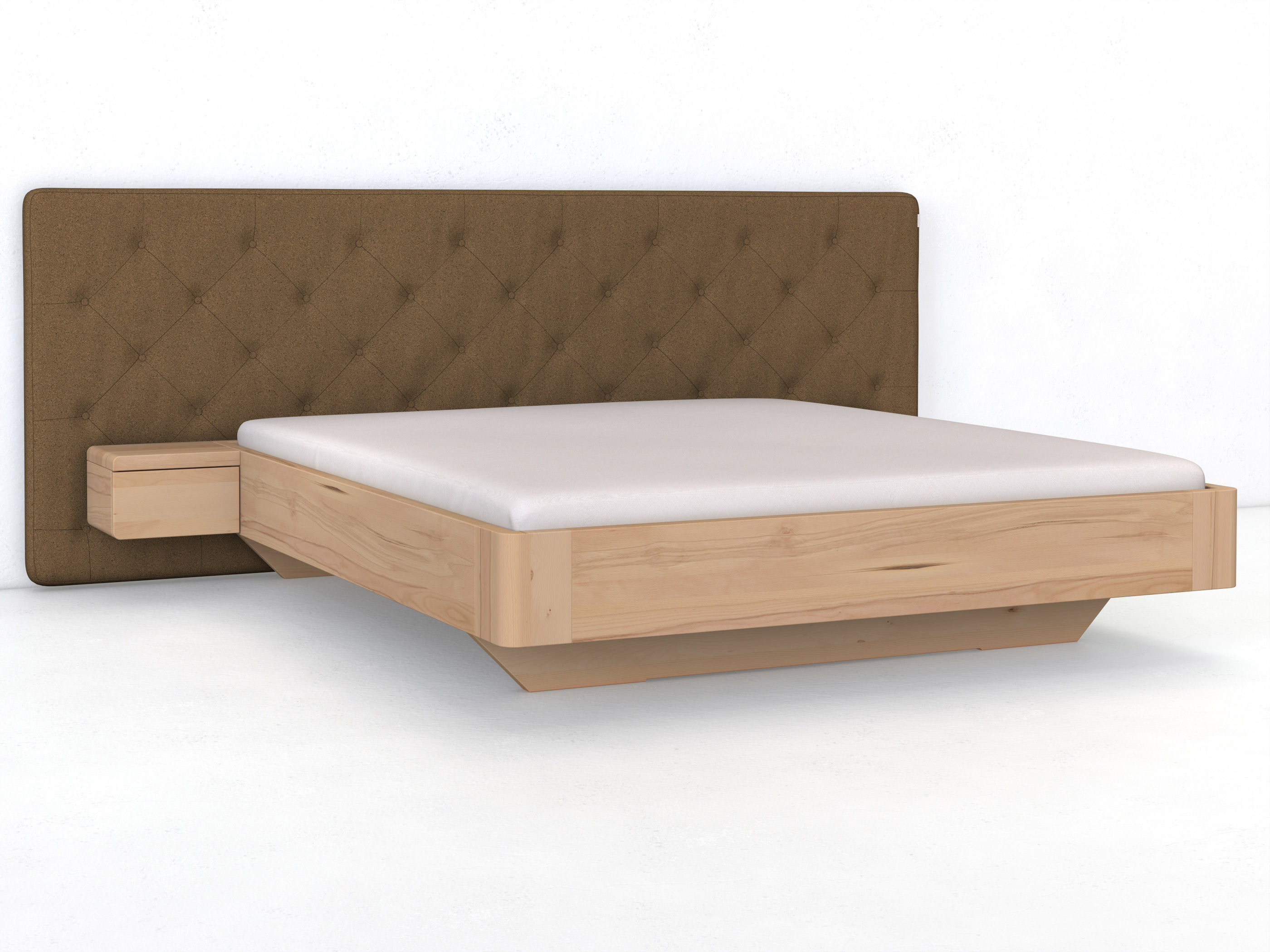 Buchenbett „Clarissa" mit Polsterkopfteil „Michael" geknöpft, 290 cm, Loden in Zimtrinde