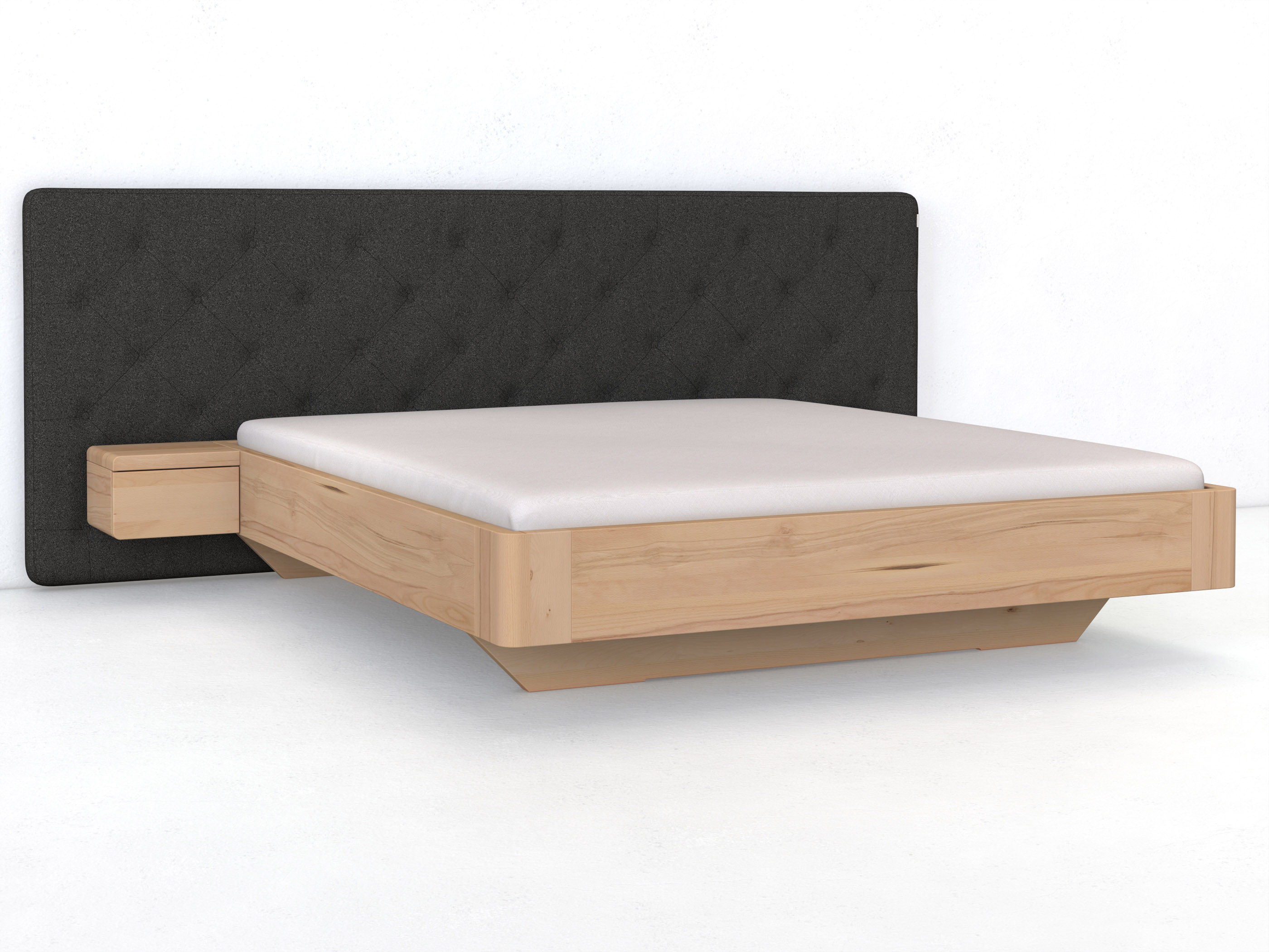 Buchenbett „Clarissa" mit Polsterkopfteil „Michael" geknöpft, 290 cm, Loden in Anthrazit