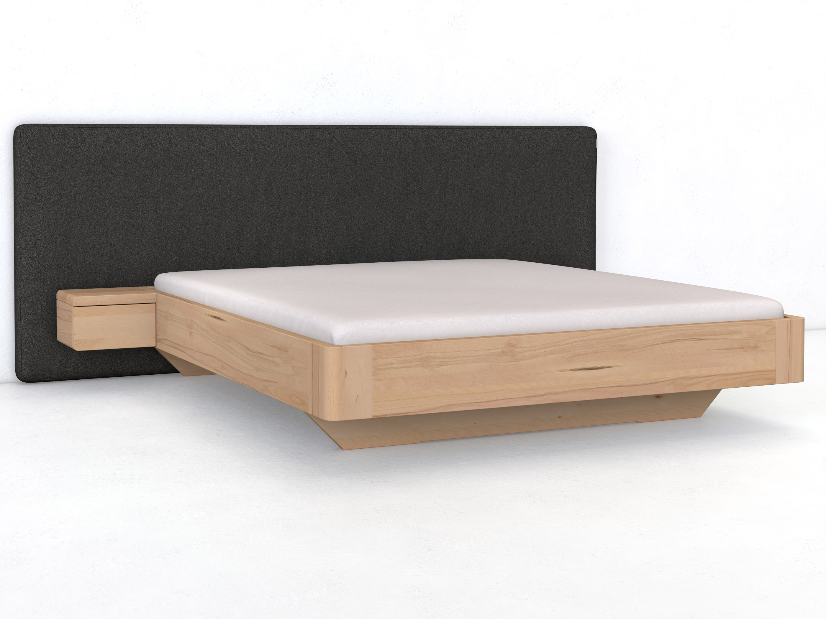 Buchenbett „Clarissa" mit Polsterkopfteil „Michael" glatt, 290 cm, Loden in Anthrazit