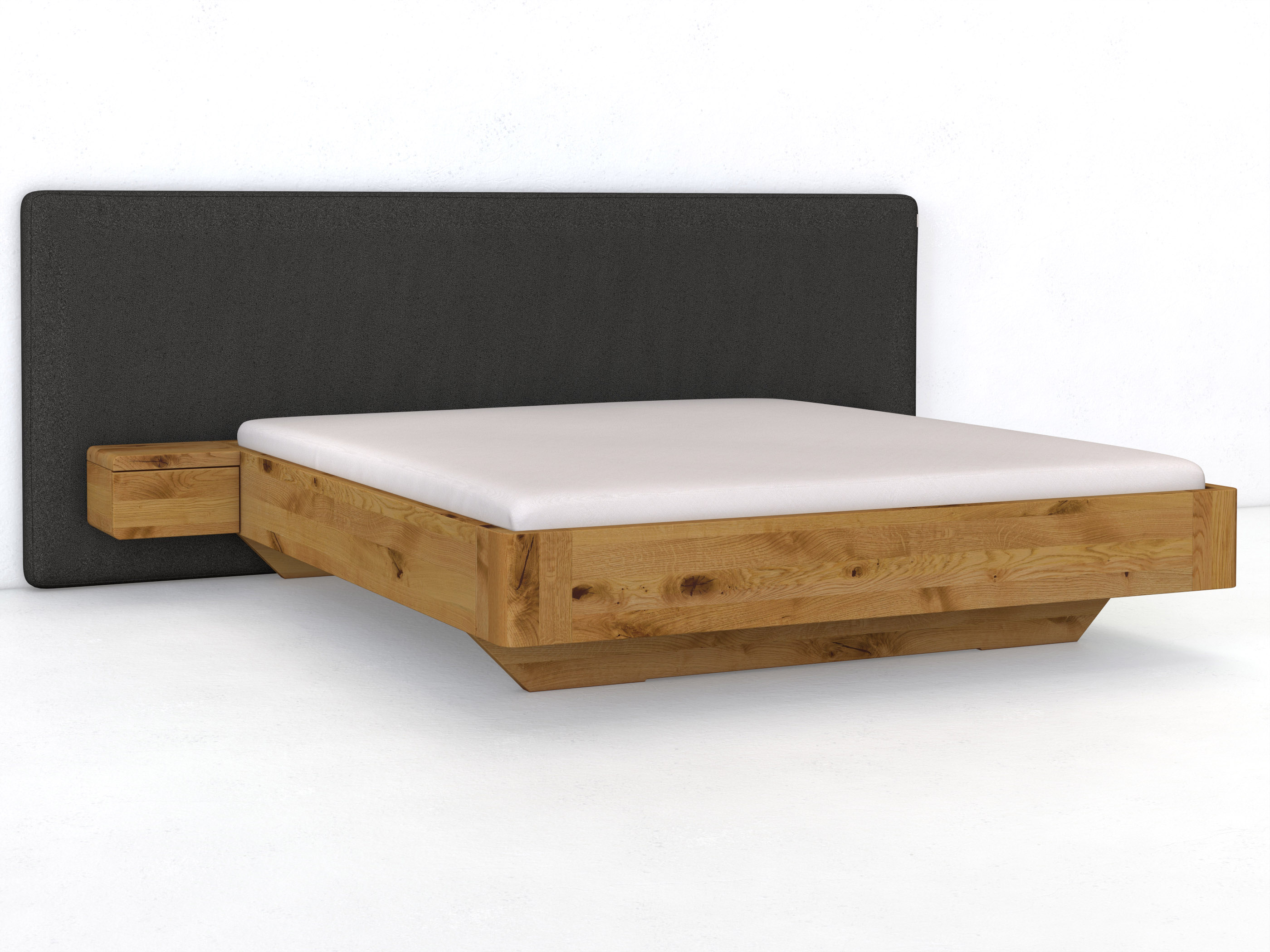 Wildeichenbett „Clarissa" mit Polsterkopfteil „Michael" glatt, 290 cm, Loden in Anthrazit