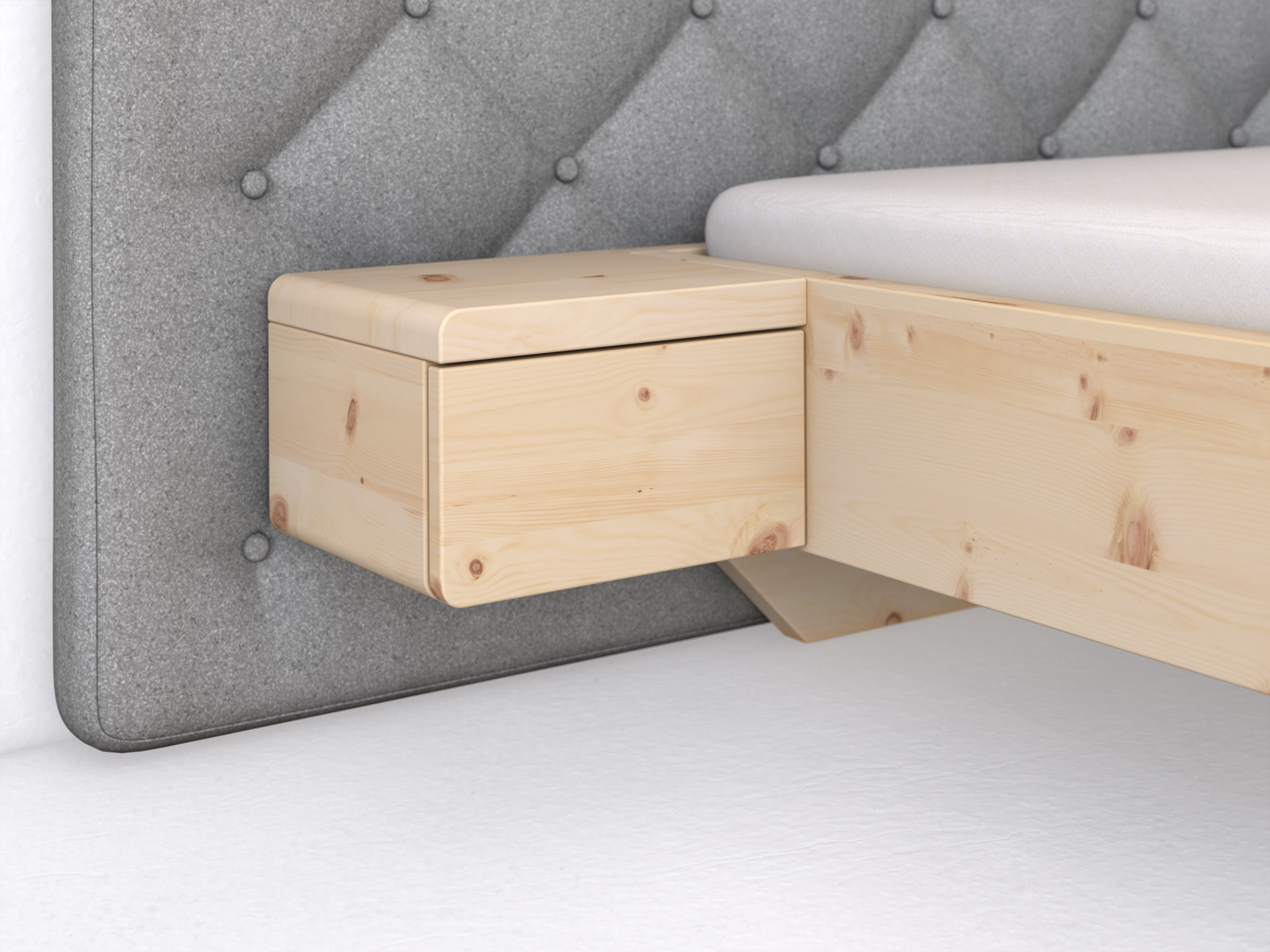 Zirbenbett „Clarissa" mit Nachtisch, Griff: grifflos