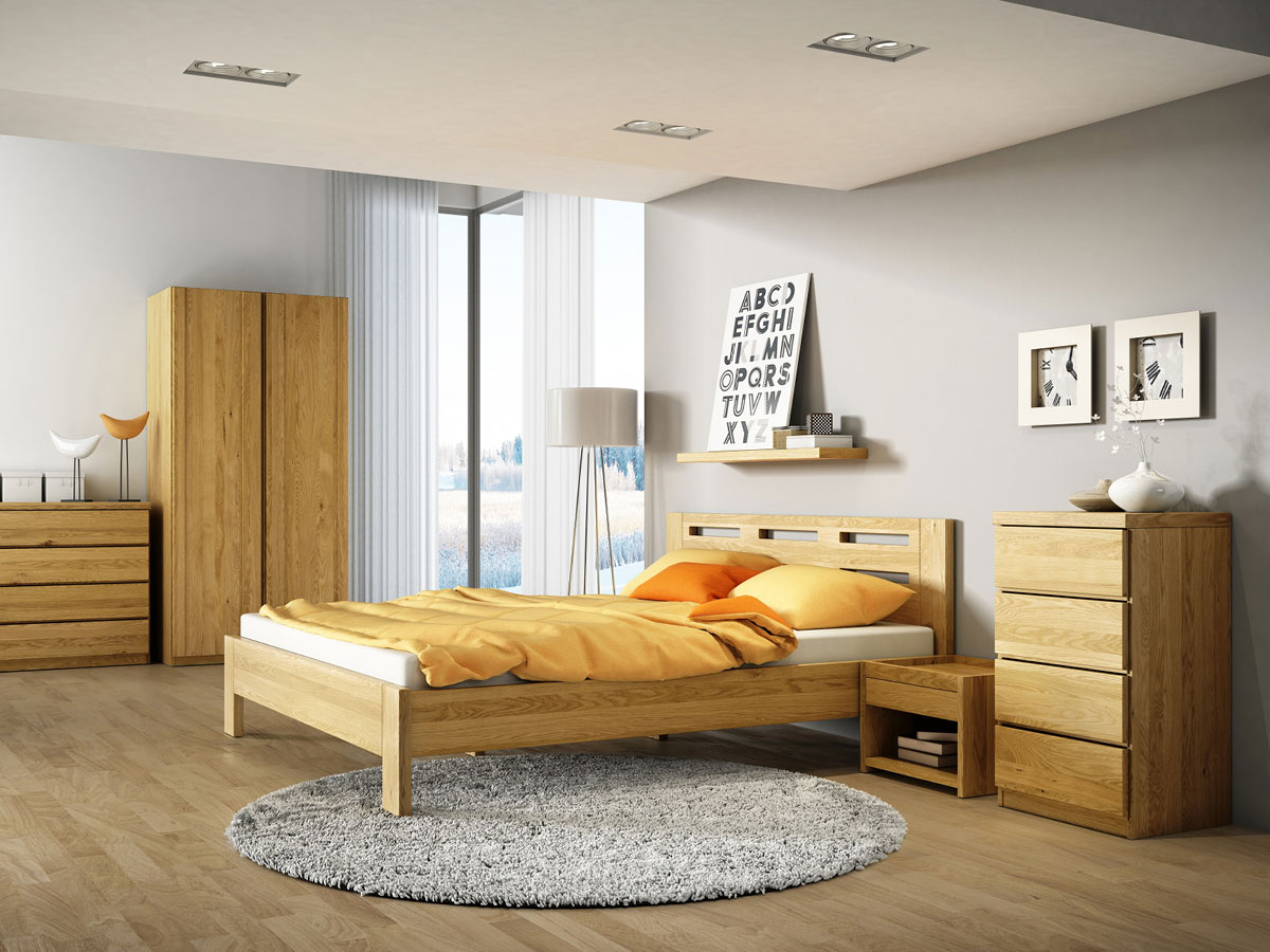Schlafzimmer aus Massivholz Eiche mit Bett "Claudia" 180 x 200 cm
