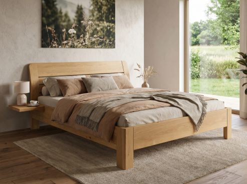 Eichenbett Hell „Belinda“ in 180 x 200 cm mit zwei Ablagen