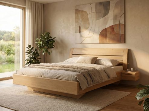 Eichenbett Hell „Belinda“ in 180 x 200 cm mit zwei Nachttischen Griff: Griffleiste B