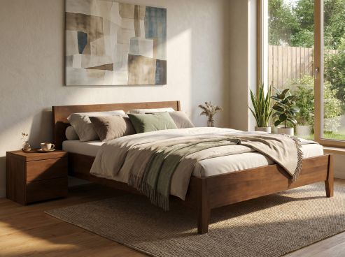 Bett „Benjamin“ aus Eiche in 180 x 200 cm - mit geradem Fußteil und ohne Gravur