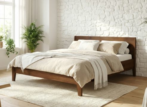 Bett „Benjamin“ aus Eiche in 180 x 200 cm - mit geradem Fußteil und ohne Gravur