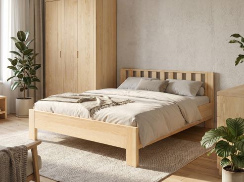 Eschenbett „Bernhard“ in 180 x 200 cm mit Kopfteil „Längsbalken“, ohne erhöhtem Fußteil