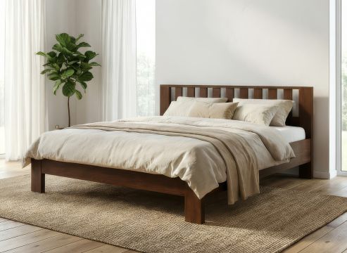 Buchenbett Dunkel „Bernhard“ in 180 x 200 cm mit Kopfteil „Längsbalken“, ohne erhöhtem Fußteil