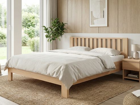 Buchenbett „Bernhard“ in 180 x 200 cm mit Kopfteil „Längsbalken“, ohne erhöhtem Fußteil