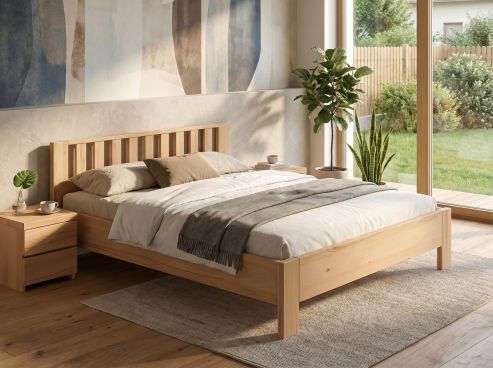 Buchenbett „Bernhard“ in 180 x 200 cm mit Kopfteil „Längsbalken“, ohne erhöhtem Fußteil