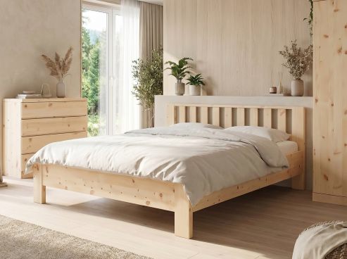 Zirbenbett „Bernhard“ in 180 x 200 cm mit Kopfteil „Längsbalken“ ohne erhöhtes Fußteil
