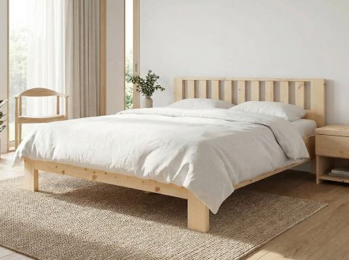 Zirbenbett „Bernhard“ in 180 x 200 cm mit Kopfteil „Längsbalken“ ohne erhöhtes Fußteil