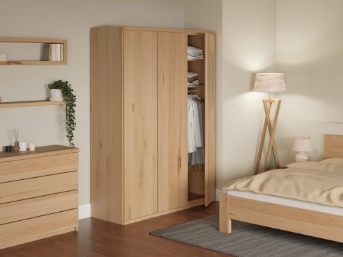 Buchenschrank „Egon“, 3-türig, Höhe 220 cm, Griffausführung „Patrizia“, Inneneinrichtung: A