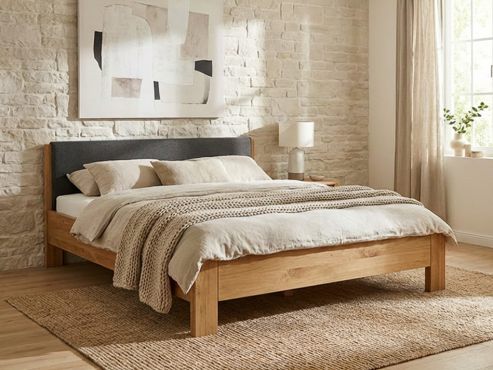 Bett Wildeiche „Bianca“ mit Polsterkopfteil