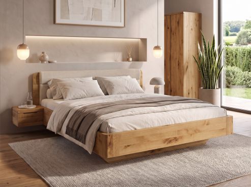 Wildeichenbett „Clara“ mit Polsterkopfteil