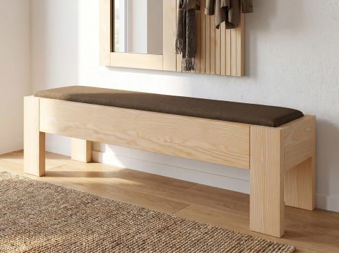 Eschenbank „Eckhard“ 160 cm in Komforthöhe, Stoff: Loden in der Farbe Zimtrinde