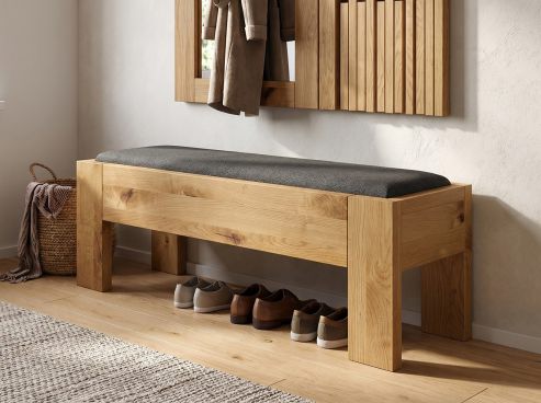 Wildeichenbank „Eckhard“ 120 cm in Komforthöhe, Stoff: Loden in der Farbe Anthrazit