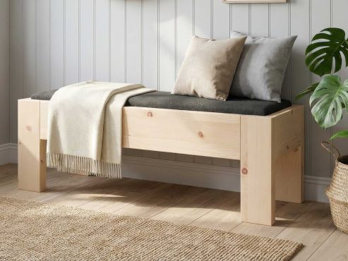 Zirbenbank „Eckhard“ 120 cm in Komforthöhe, Stoff: Loden in der Farbe Anthrazit