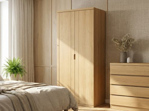 Eichenschrank Hell „Egon“, 2-türig, Höhe 220 cm, Griffausführung „Heidi“